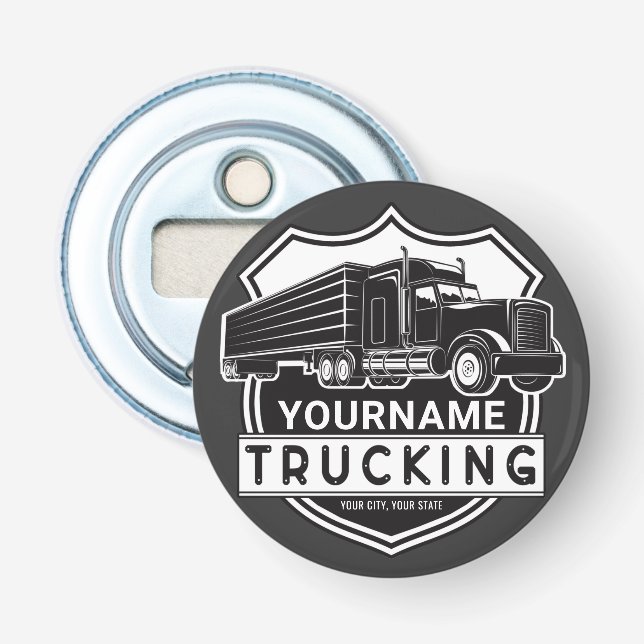 Personalised NAME Trucking Big Rig Semi Trucker  Bottle Opener (Front)