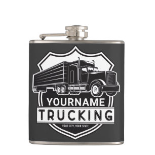 Personalised NAME Trucking Big Rig Semi Trucker  Hip Flask