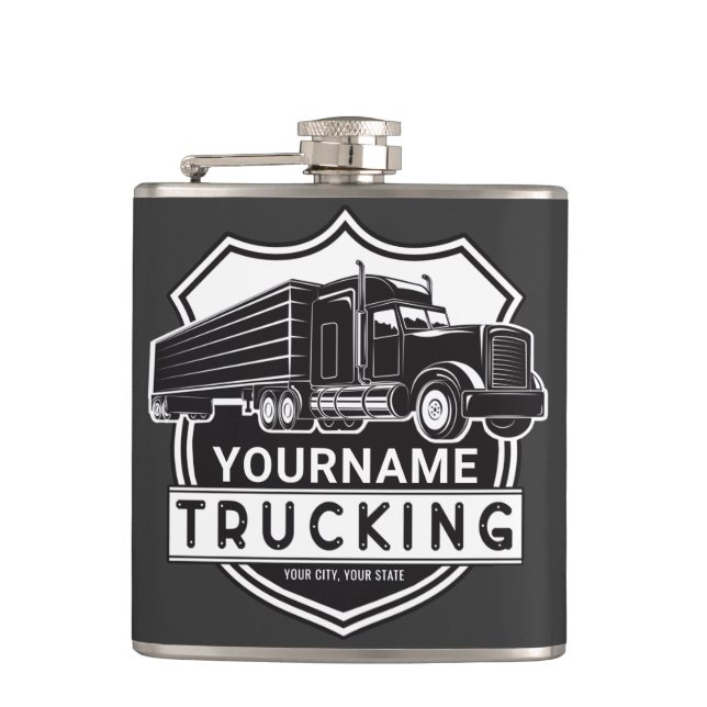 Personalised NAME Trucking Big Rig Semi Trucker  Hip Flask (Front)