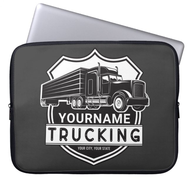 Personalised NAME Trucking Big Rig Semi Trucker   Laptop Sleeve (Front)