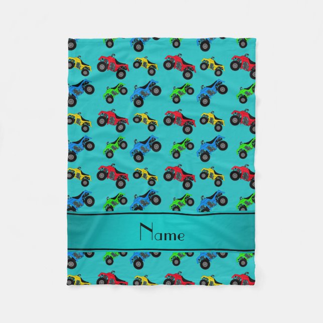 Personalised name turquoise atv pattern fleece blanket (Front)
