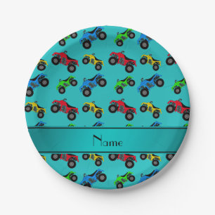 Personalised name turquoise atv pattern paper plate