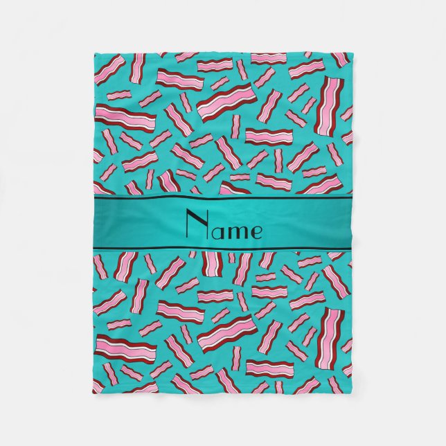 Personalised name turquoise bacon pattern fleece blanket (Front)