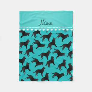 Personalised name turquoise belgian sheepdog fleece blanket