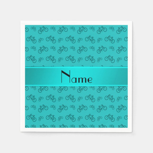 Personalised name turquoise bicycles napkin (Front)
