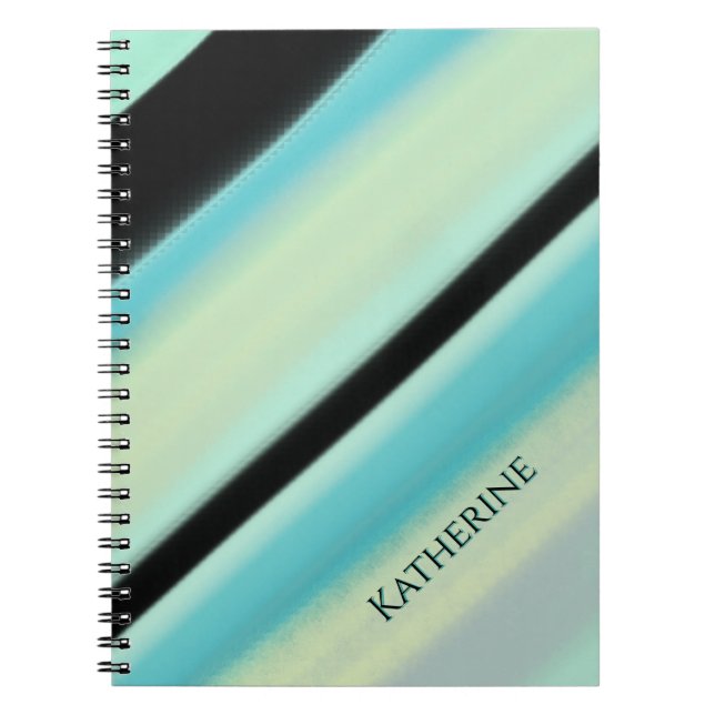 Personalised Name Turquoise Black Stripes  Notebook (Front)