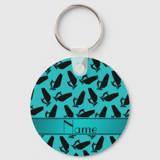 Personalised name turquoise black windsurfing key ring