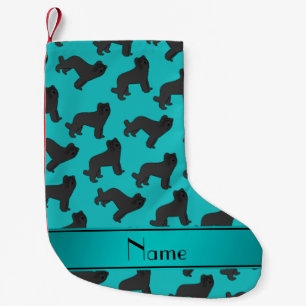 Personalised name turquoise Briard dog Small Christmas Stocking