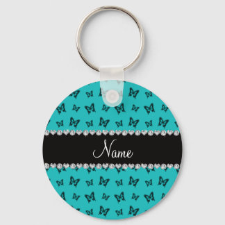 Personalised name turquoise butterfly pattern key ring