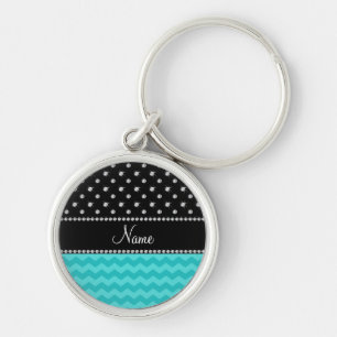 Personalised name turquoise chevrons black diamond key ring