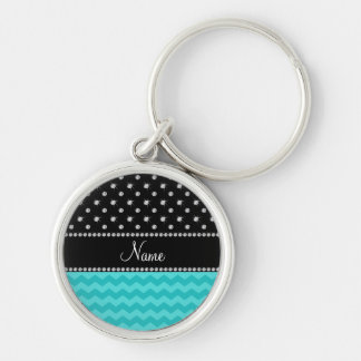 Personalised name turquoise chevrons black diamond key ring