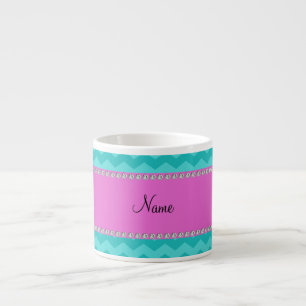Personalised name turquoise chevrons pink diamonds espresso cup