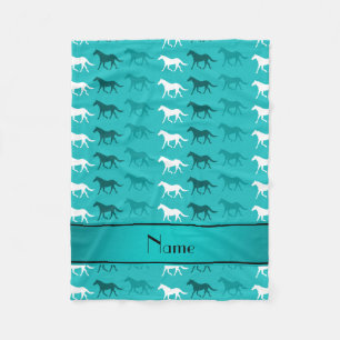 Personalised name turquoise coloured horses fleece blanket