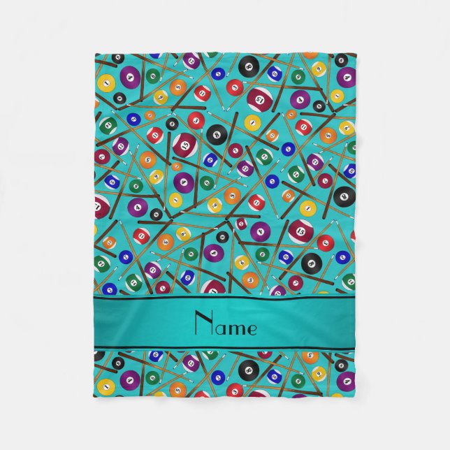 Personalised name turquoise colourful pool pattern fleece blanket (Front)