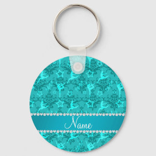Personalised name turquoise damask gymnastics key ring