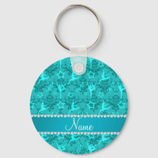 Personalised name turquoise damask gymnastics key ring