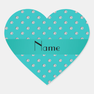 Personalised name turquoise diamonds heart sticker