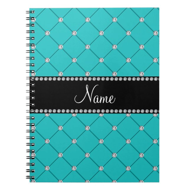 Personalised name Turquoise diamonds Spiral Notebook (Front)