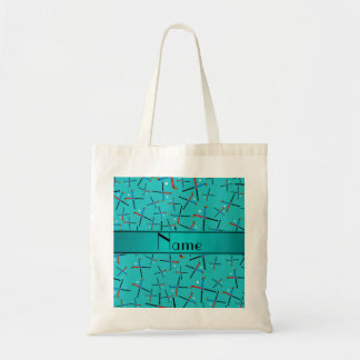 Personalised name turquoise field hockey tote bag