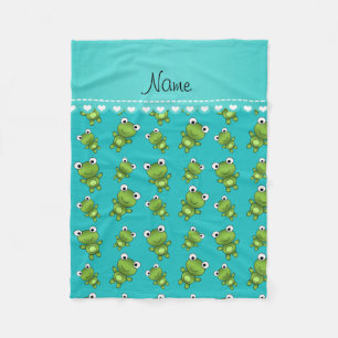Personalised name turquoise frogs fleece blanket