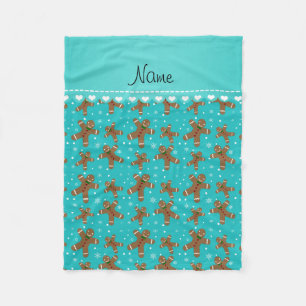 Personalised name turquoise gingerbread snowflakes fleece blanket