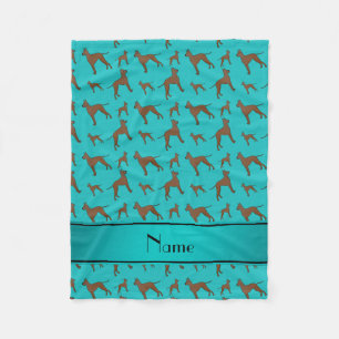 Personalised name turquoise great dane dogs fleece blanket