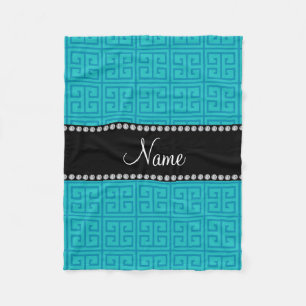 Personalised name turquoise greek key pattern fleece blanket