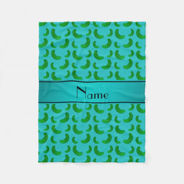 Personalised name turquoise green pickles fleece blanket (Front)