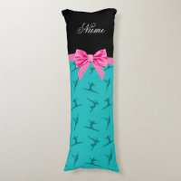 Personalised name turquoise gymnastics pink bow