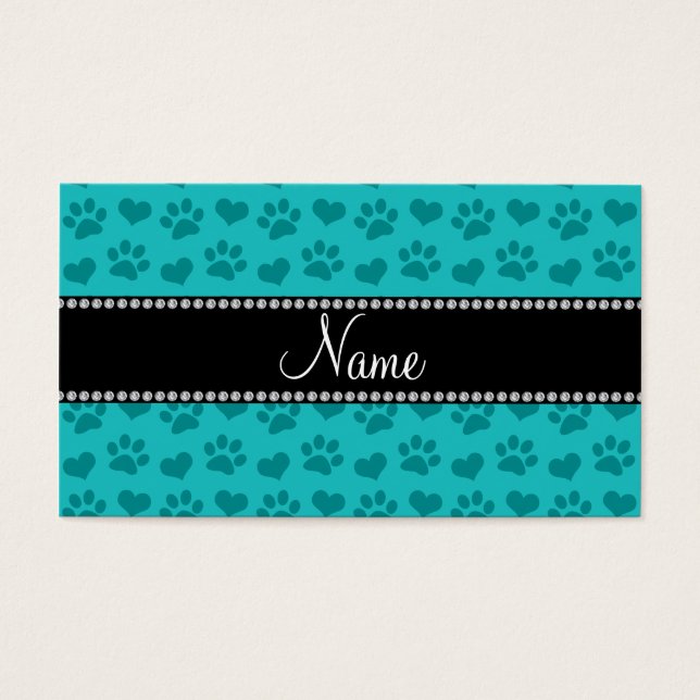 Personalised name turquoise hearts and paw prints (Front)