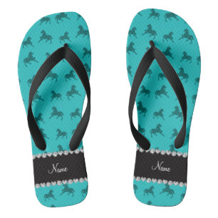 Personalised name turquoise horse pattern jandals