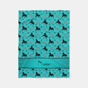 Personalised name turquoise horses stars horseshoe fleece blanket