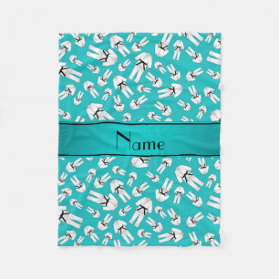 Personalised name turquoise karate pattern fleece blanket
