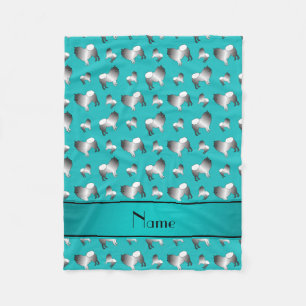 Personalised name turquoise keeshond dogs fleece blanket