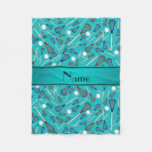 Personalised name turquoise lacrosse pattern fleece blanket