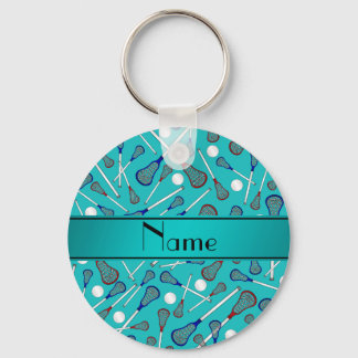 Personalised name turquoise lacrosse pattern key ring