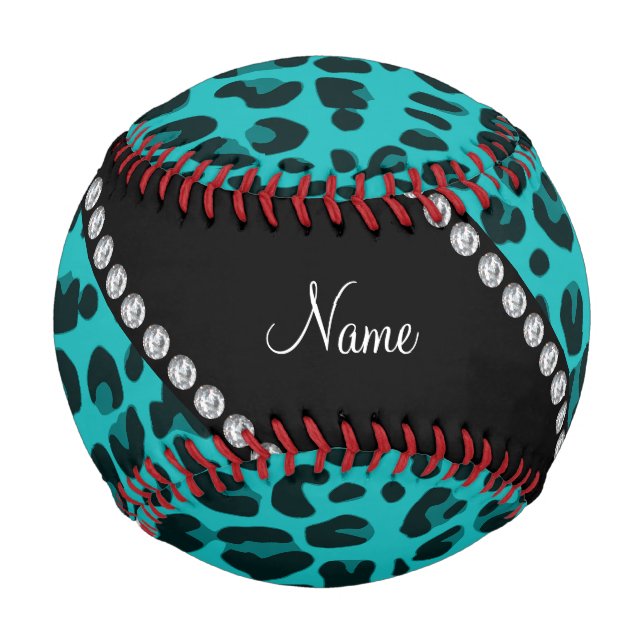 Personalised name turquoise leopard pattern baseball (Front)