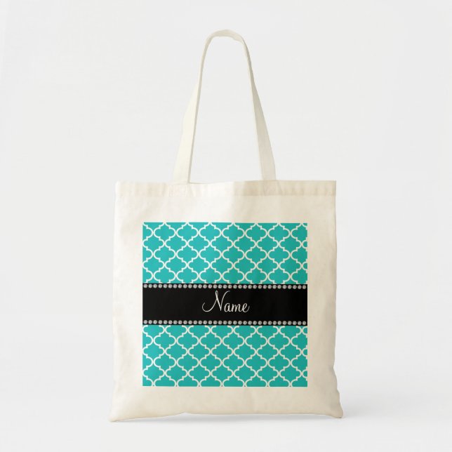 Personalised name turquoise moroccan pattern tote bag (Front)