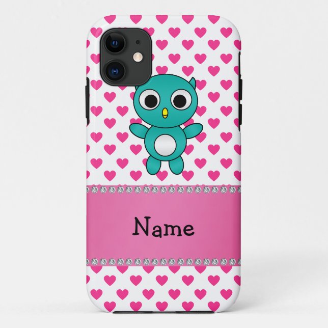 Personalised name turquoise owl pink stars Case-Mate iPhone case (Back)
