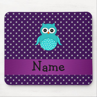 Personalised name turquoise owl purple diamonds mouse pad