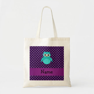 Personalised name turquoise owl purple diamonds tote bag