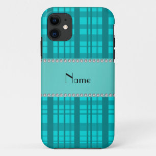 Personalised name turquoise plaid pattern Case-Mate iPhone case