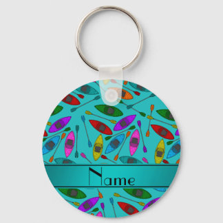 Personalised name turquoise rainbow kayaks key ring