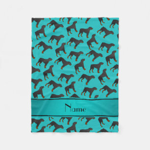 Personalised name turquoise rottweiler dog pattern fleece blanket