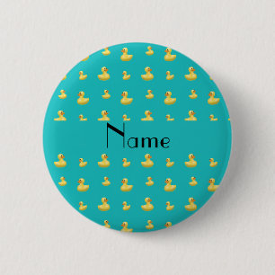 Personalised name turquoise rubber duck pattern 6 cm round badge