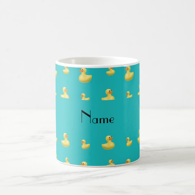 Personalised name turquoise rubber duck pattern coffee mug (Center)