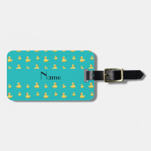 Personalised name turquoise rubber duck pattern luggage tag