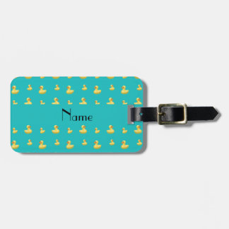 Personalised name turquoise rubber duck pattern luggage tag