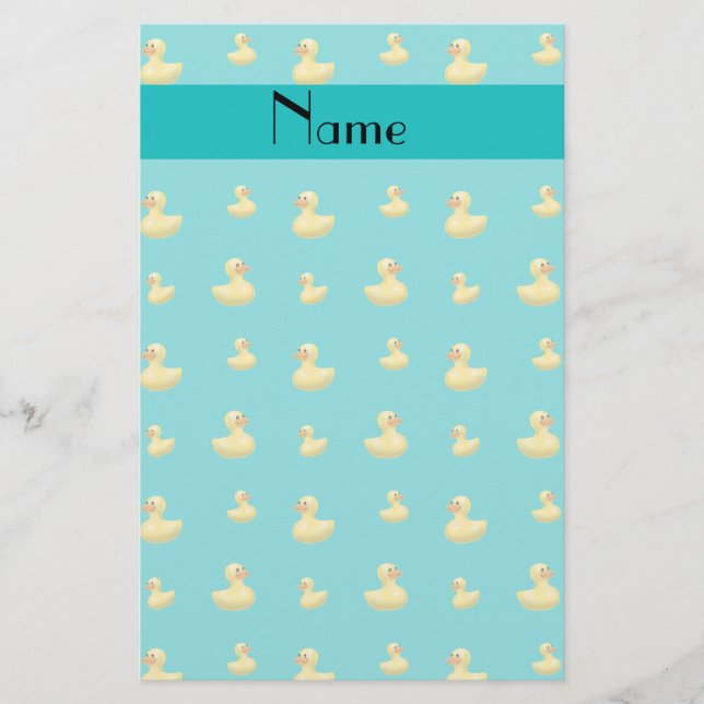 Personalised name turquoise rubber duck pattern stationery (Front)