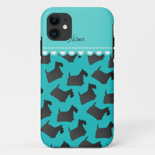 Personalised name turquoise scottish terrier dogs iPhone 11 case